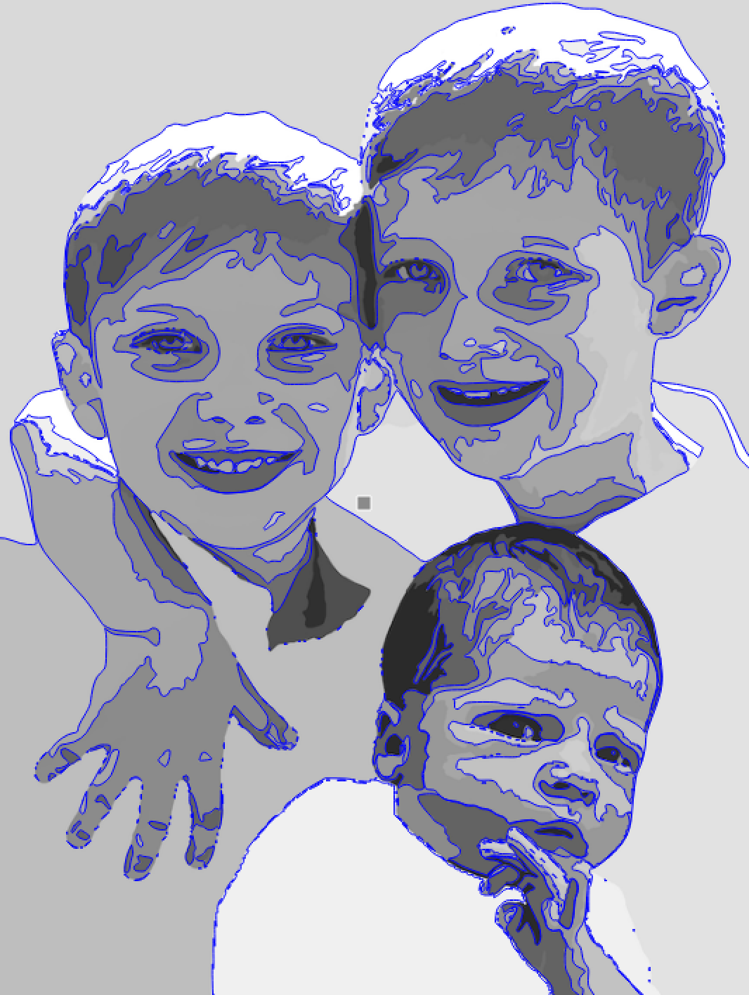 The grayscale photo after tracing the edges in LightBurn